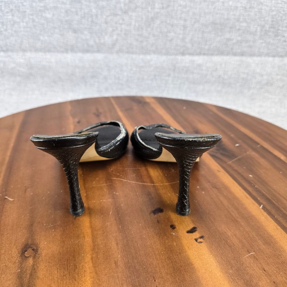 Nine West Black Snake Print Leather Slip On Stiletto Heels Mules Size 6M - Picture 8 of 13